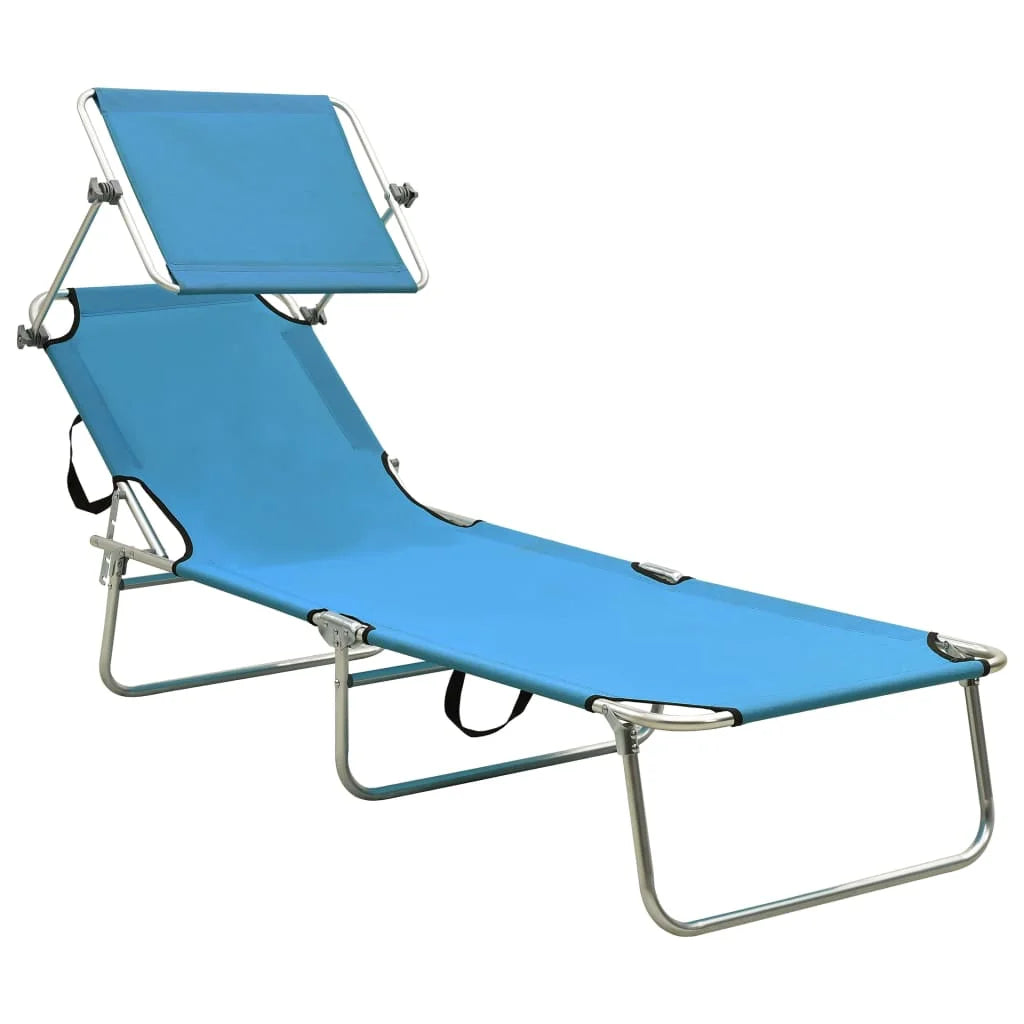 Folding Sun Lounger with Canopy Steel Turquoise and Blue V10586