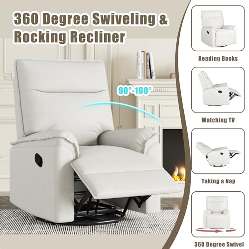 Beige Swivel Rocker Recliner Chair with Adjustable Backrest E1994