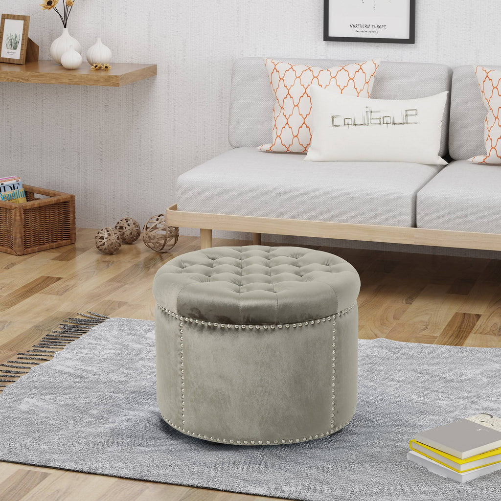 Black Velvet Tufted Ottoman X4072