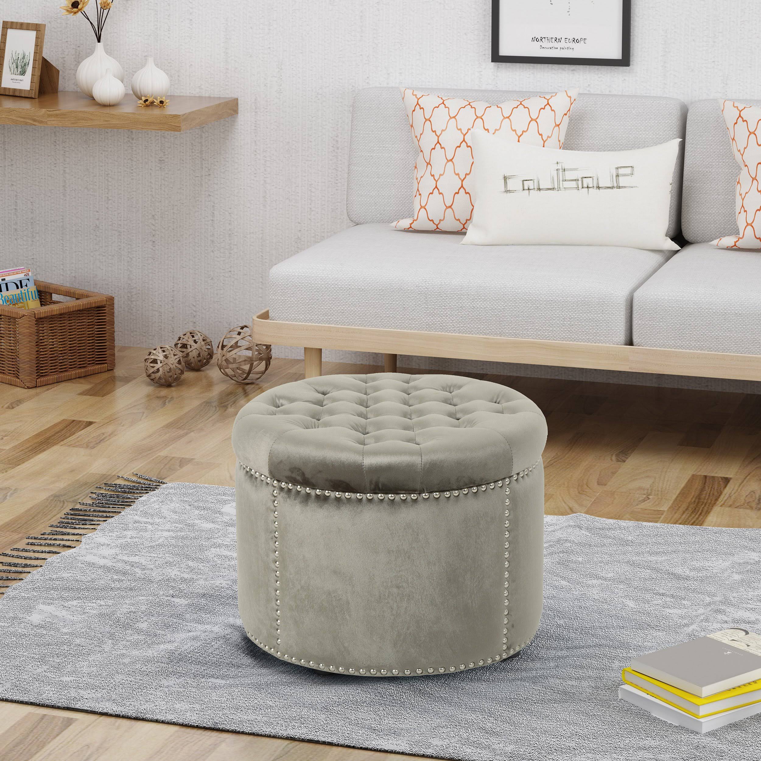Black Velvet Tufted Ottoman X4072