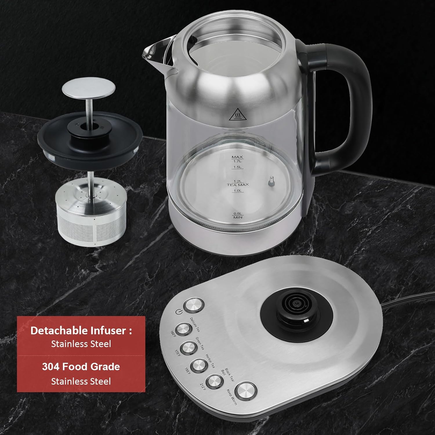 1.7L Borosilicate Glass Electric Kettle with Temperature Control X277