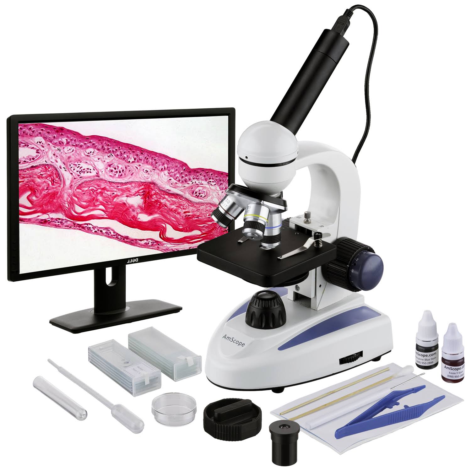 40X-1000X Metal Glass Student Microscope with USB Digital Camera and Slide Preparation Kit X973915