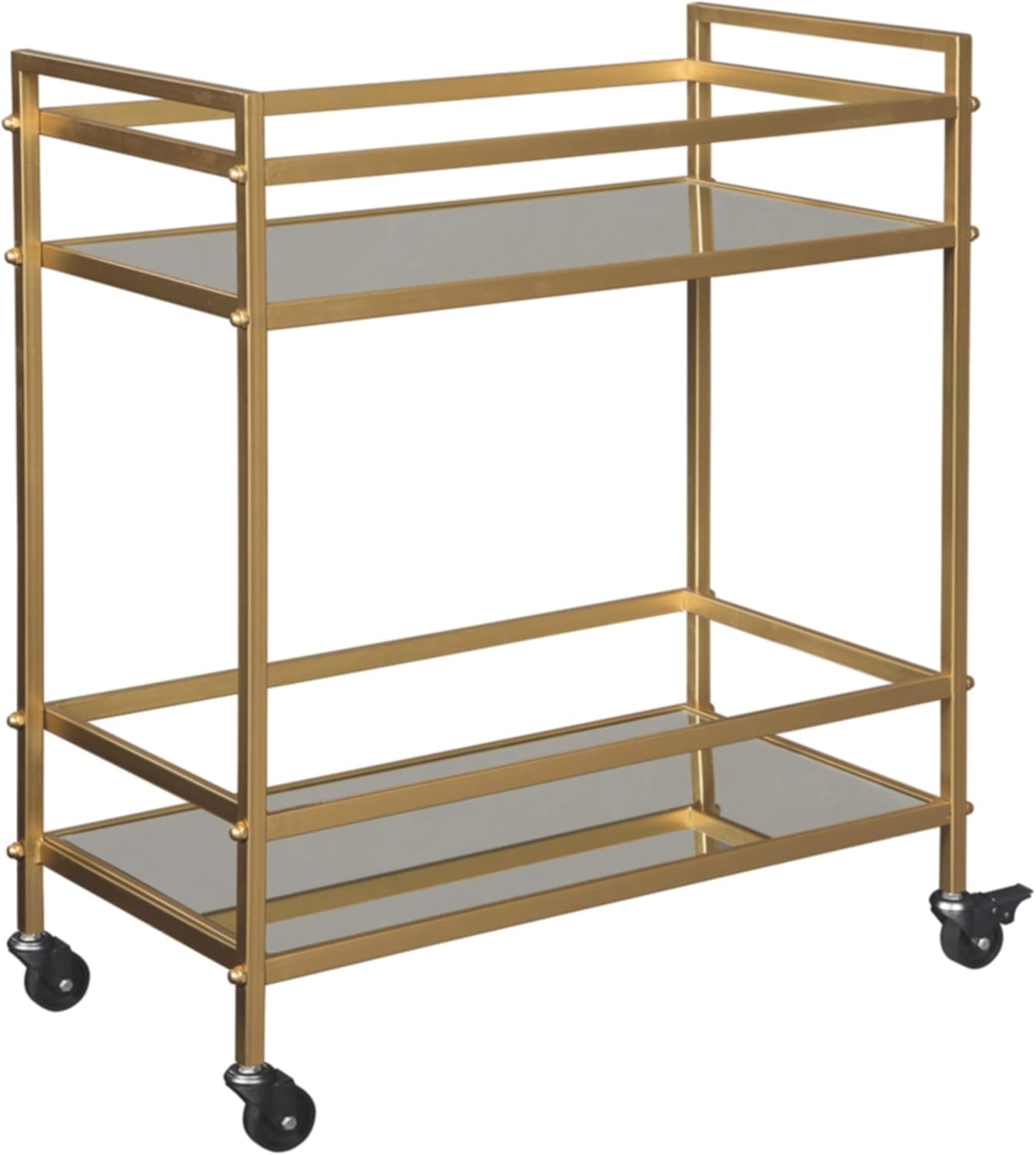 Gold Finish Metal Rolling Bar Cart with Caster Wheels L684213