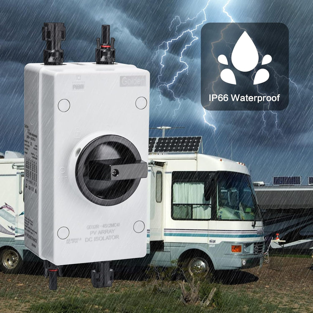 Solar Combiner Box 32A 1000V PV DC Isolator Switch with Solar Connector, IP66 Waterproof G9097