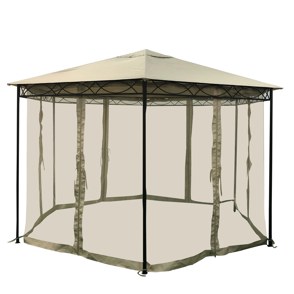 Beige Dark Gray Water Resistant Fabric and Steel Gazebo B85441