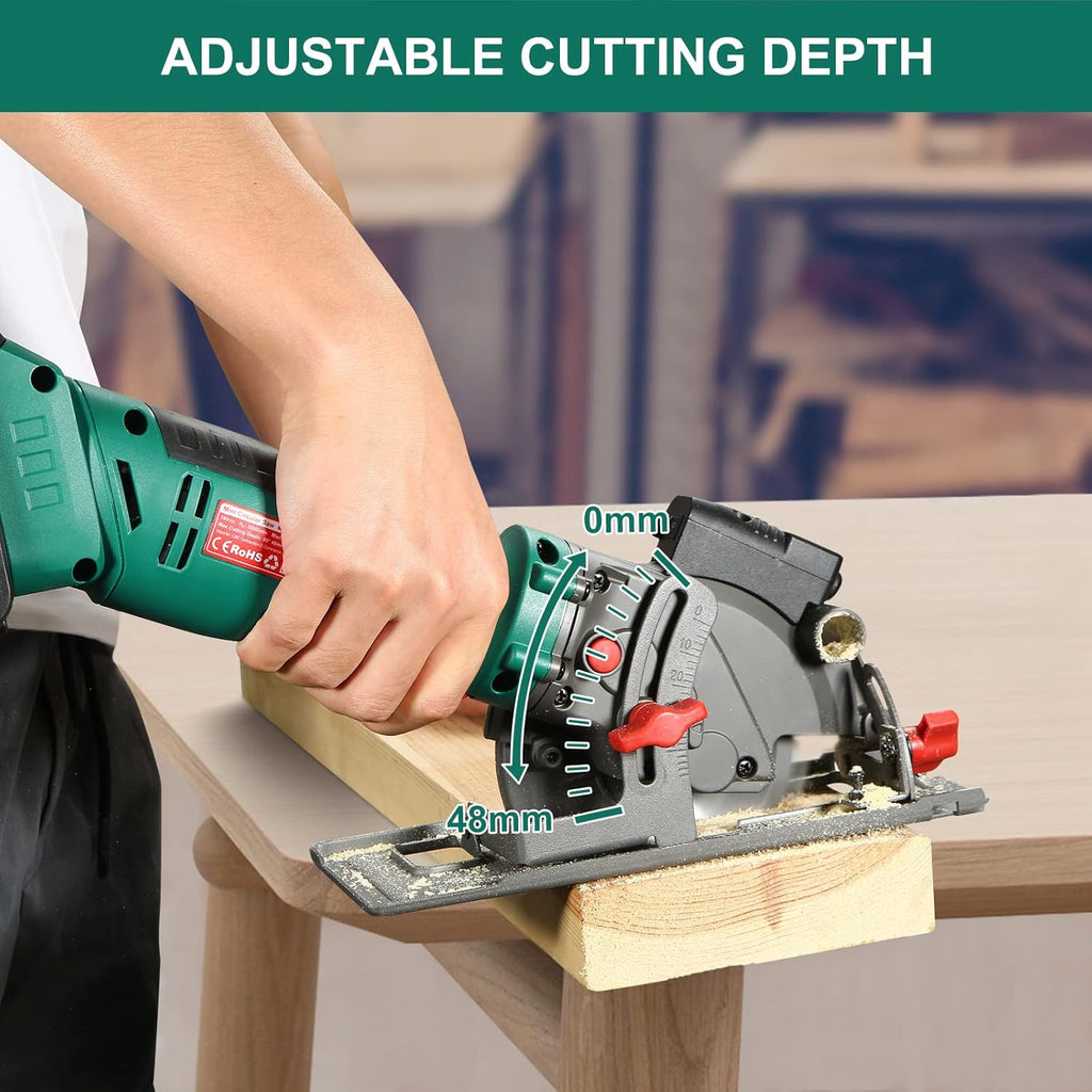 Cordless Mini Circular Saw with 4.0Ah Battery, 3 Blades, 3500RPM B126