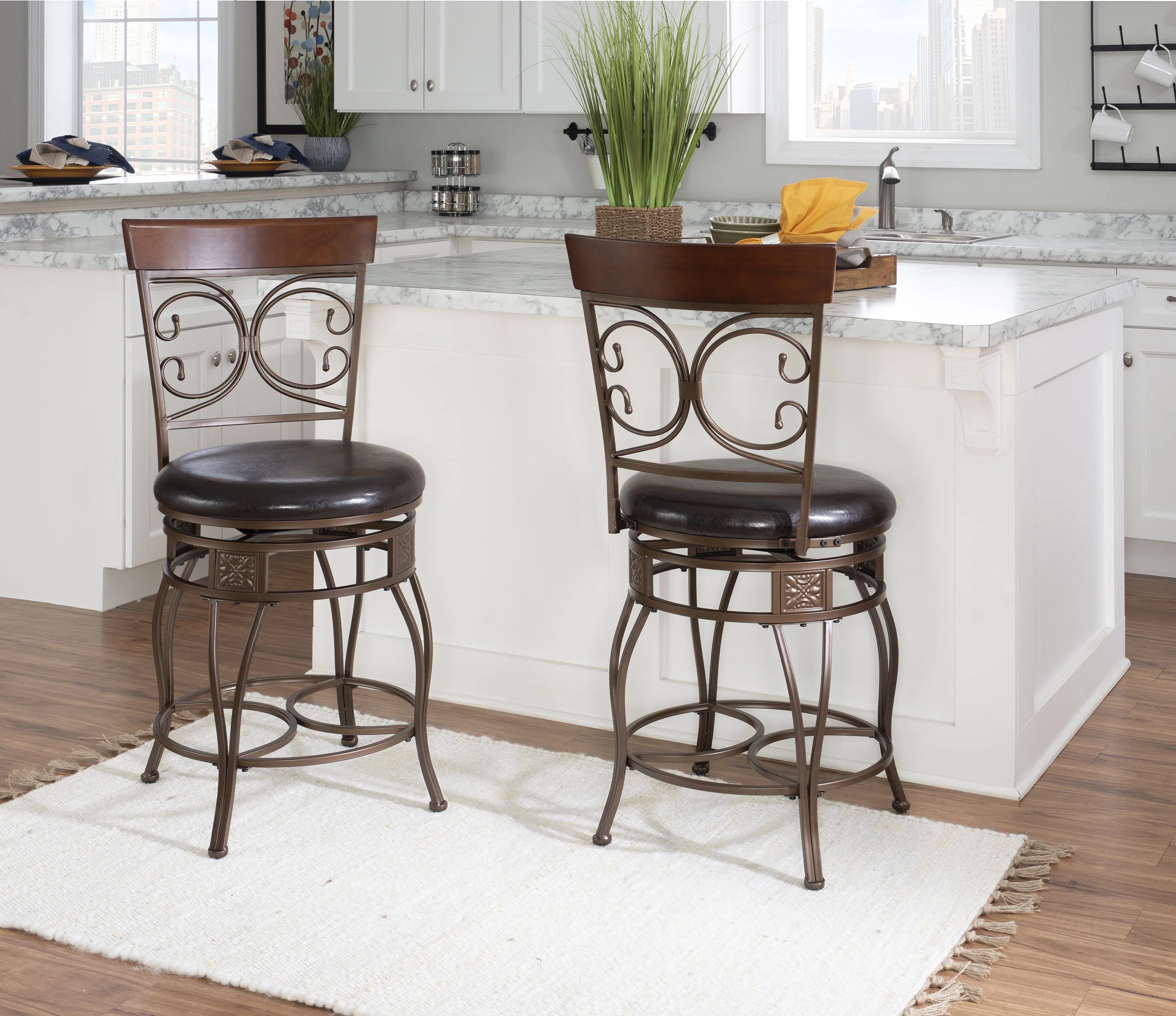 24.75" Metal Counter Stool with Swivel, Dark Bronze Faux Leather O9464