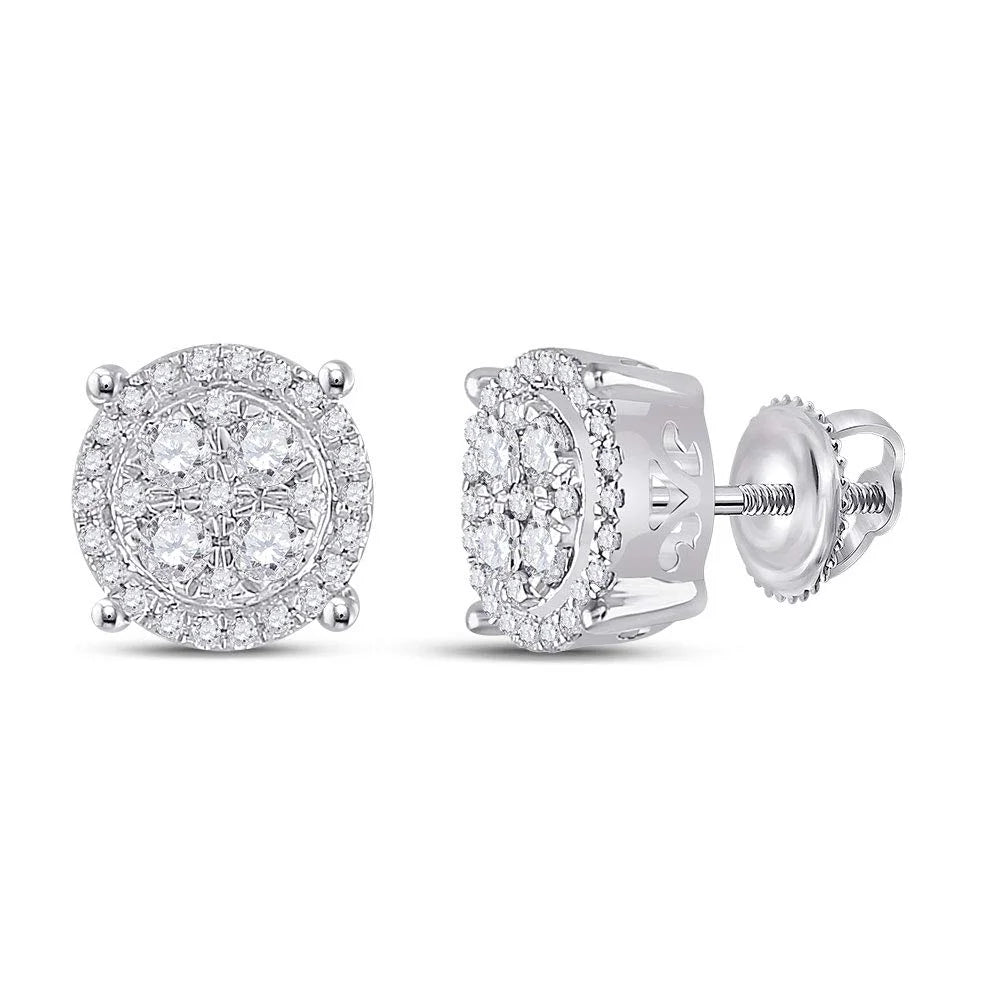 10kt White Gold Round Diamond Cluster Earrings 1/2 Cttw G6048