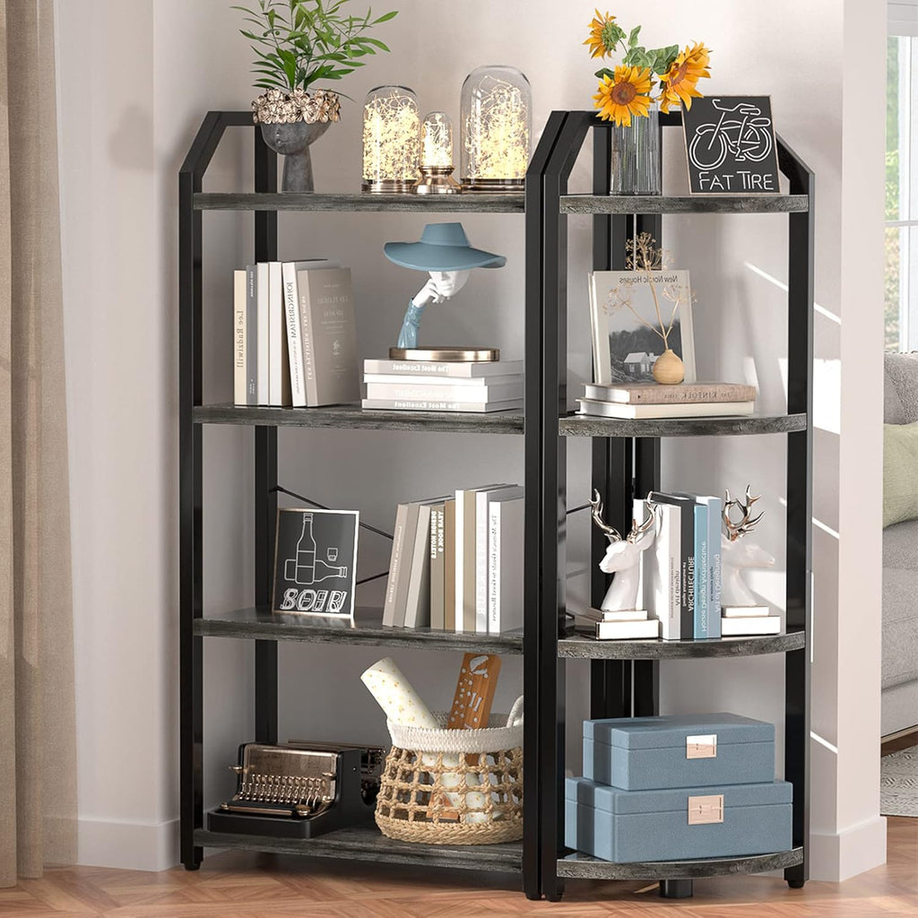 4-Tier Bookshelves Set of 2, Grey Open Display Shelves H3603