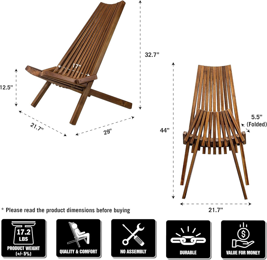 Folding Acacia Wood Outdoor Lounge Chair O392205