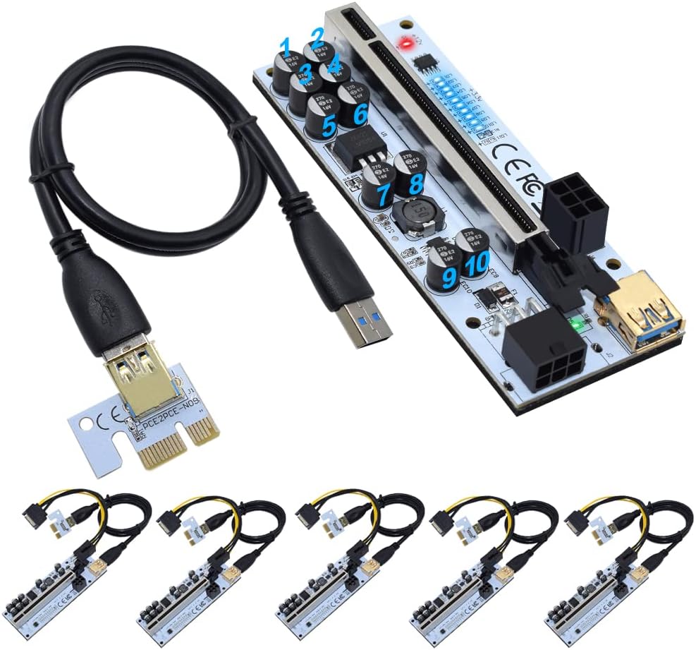 6-Pack PCIe Riser 1X to 16X Graphics Extension Card X678