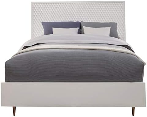 White Pearl California King Wood Panel Bed E19899
