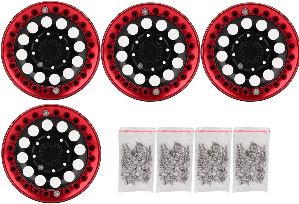 4Pcs 1.9 Inch Beadlock Wheel Rim Hub Accessory for RC Crawler Car (Black Red) I78015