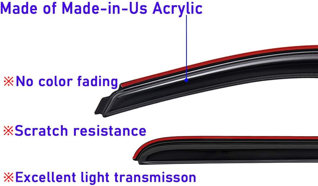 Dark Smoke Shatterproof 4 PCS In-Channel Side Window Visor Deflector Rain Guard A61696
