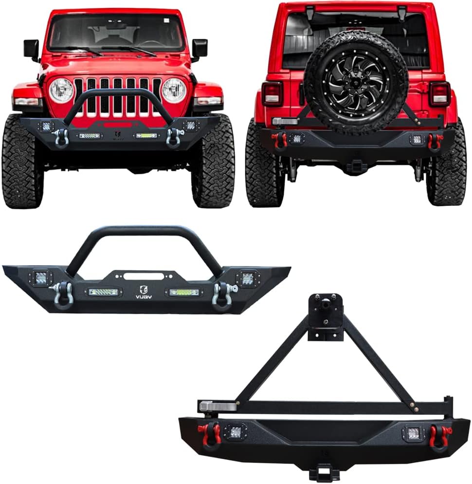 Front and Rear Bumper with LED Lights and Tire Carrier and Winch Plate J6999