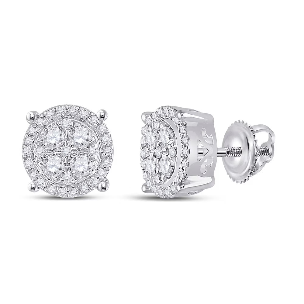 10kt White Gold Round Diamond Cluster Earrings 1/2 Cttw G6048