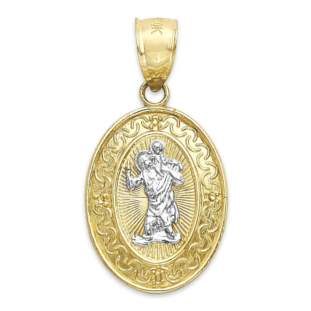 14k Real Solid Gold Saint Christopher Pendant V27013