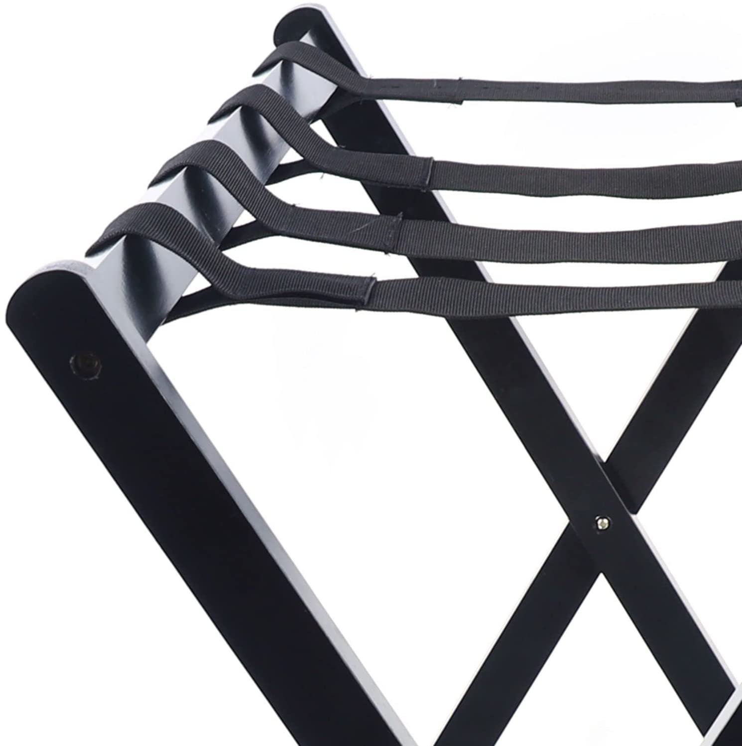 Black Bamboo Wood 2 Tiers Foldable Luggage Rack P745086