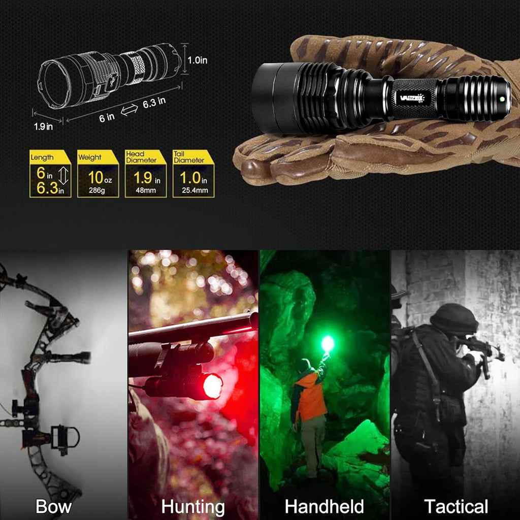 Zoomable LED Hunting Flashlight Kit with Interchangeable Red Green White C477