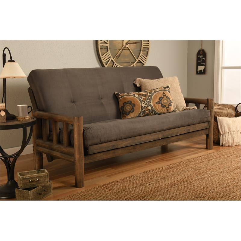 Rustic Walnut Finish Suede Gray Mattress L47683