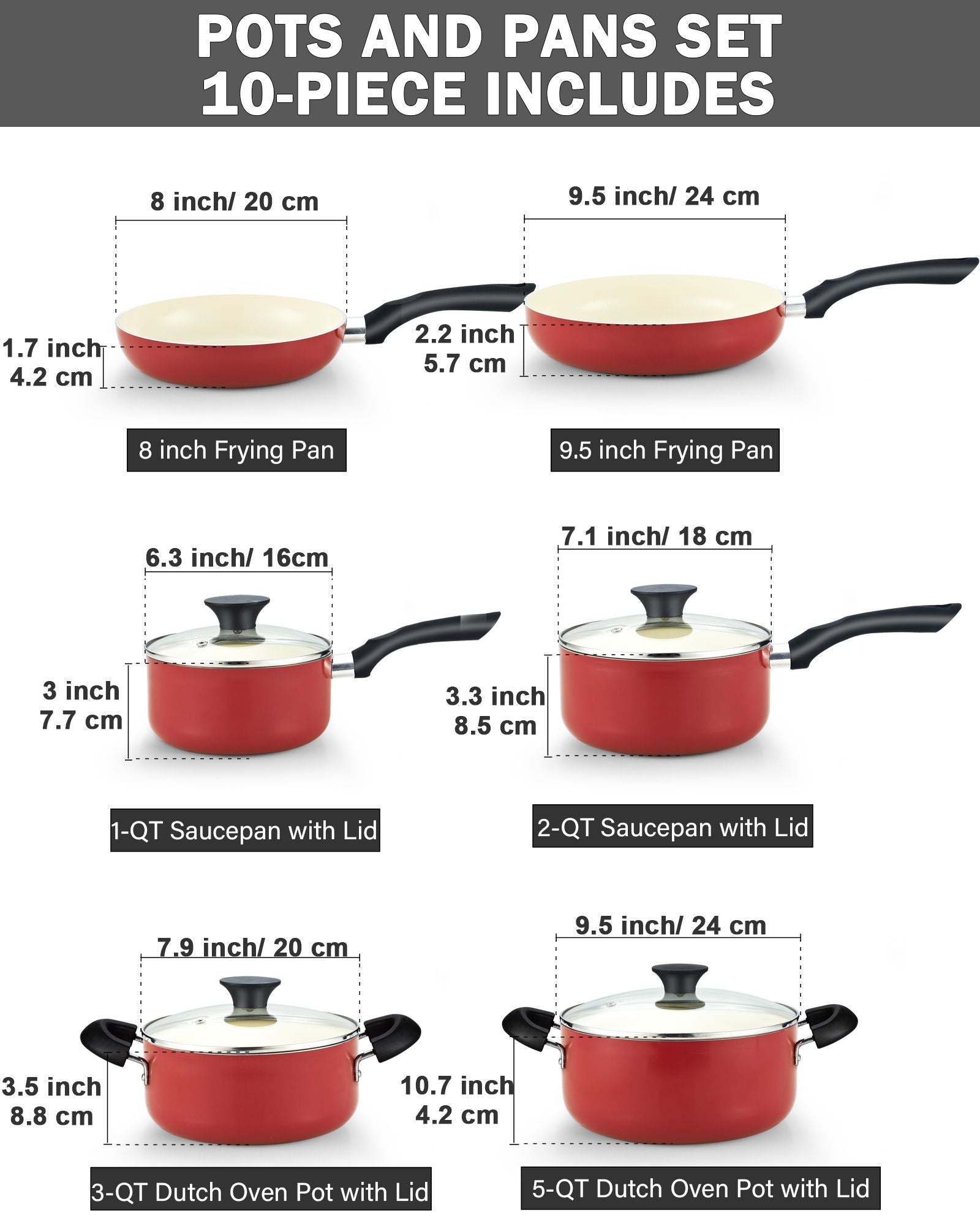 10 Piece Nonstick Ceramic Cookware Set with Lids S9976