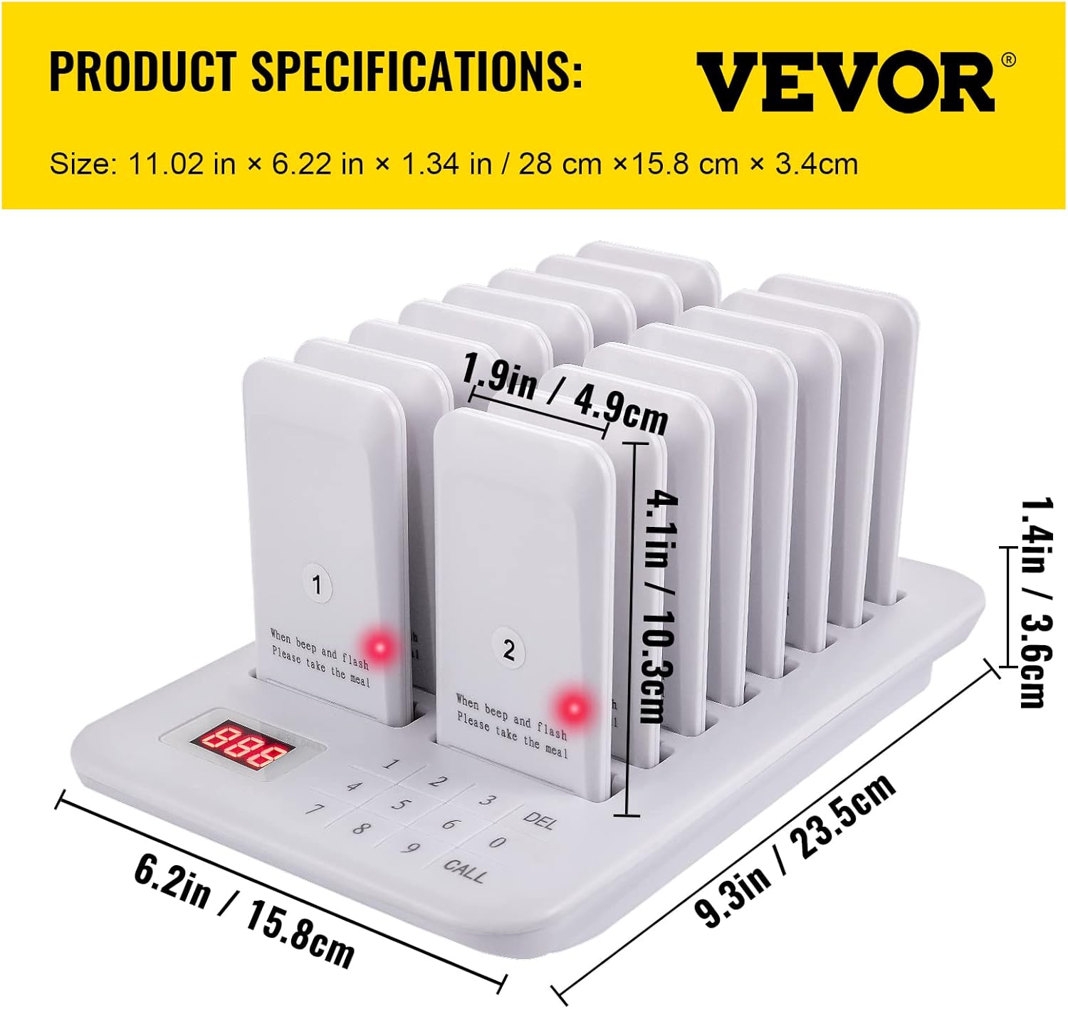 Wireless Paging System with Vibration, Flashing and Buzzer A537