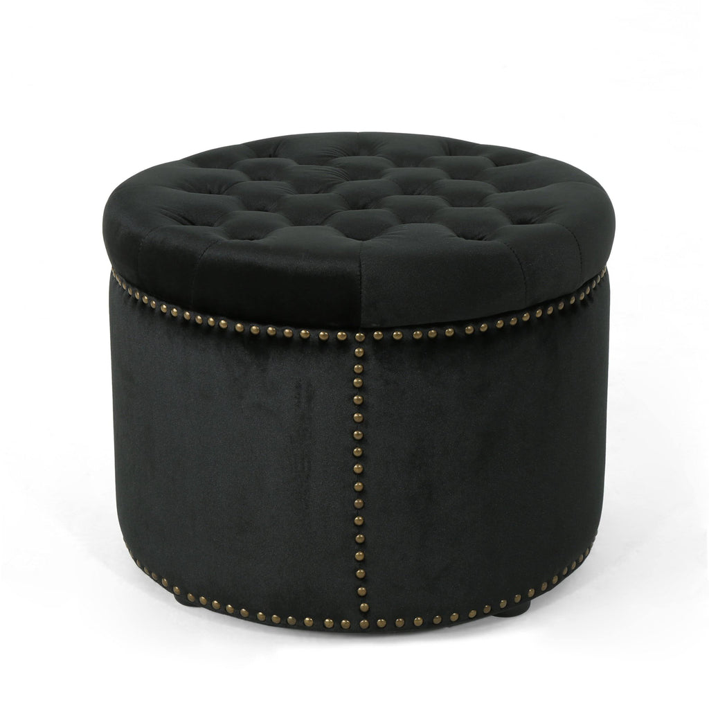 Black Velvet Tufted Ottoman X4072