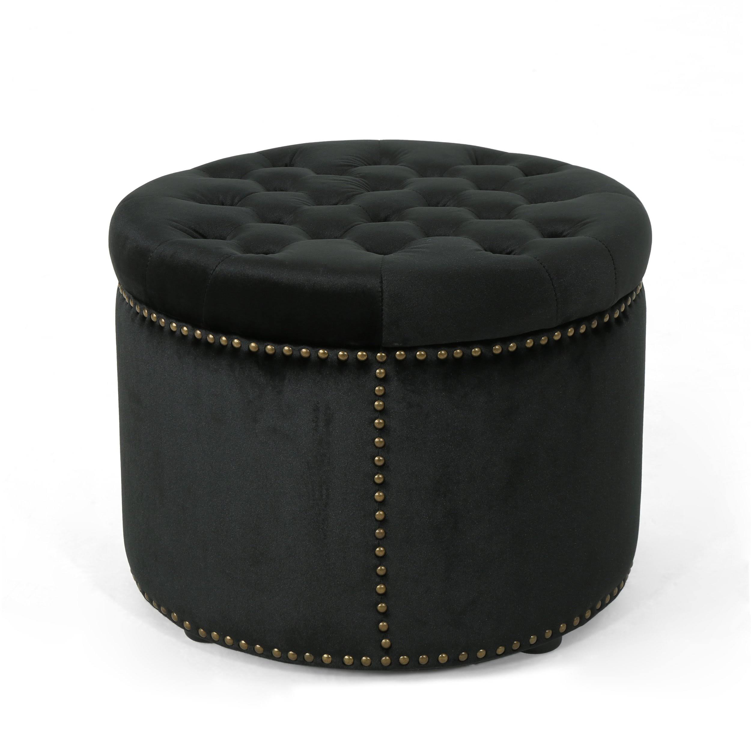 Black Velvet Tufted Ottoman X4072