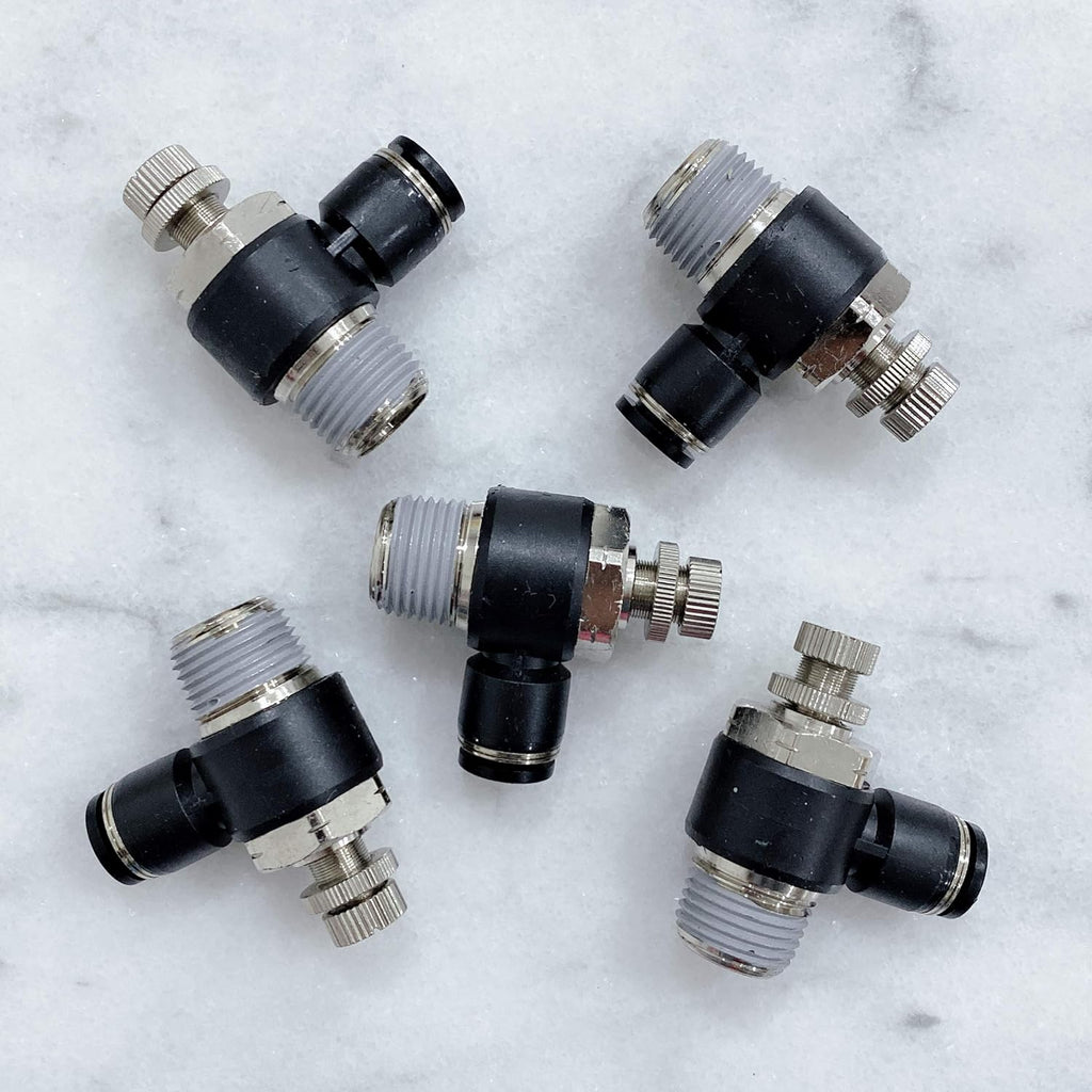 Pneumatic Speed Controller Elbow 1/2 Tube OD x 1/2 NPT Thread Air Push to Connect Fittings (Pack of 5) E780