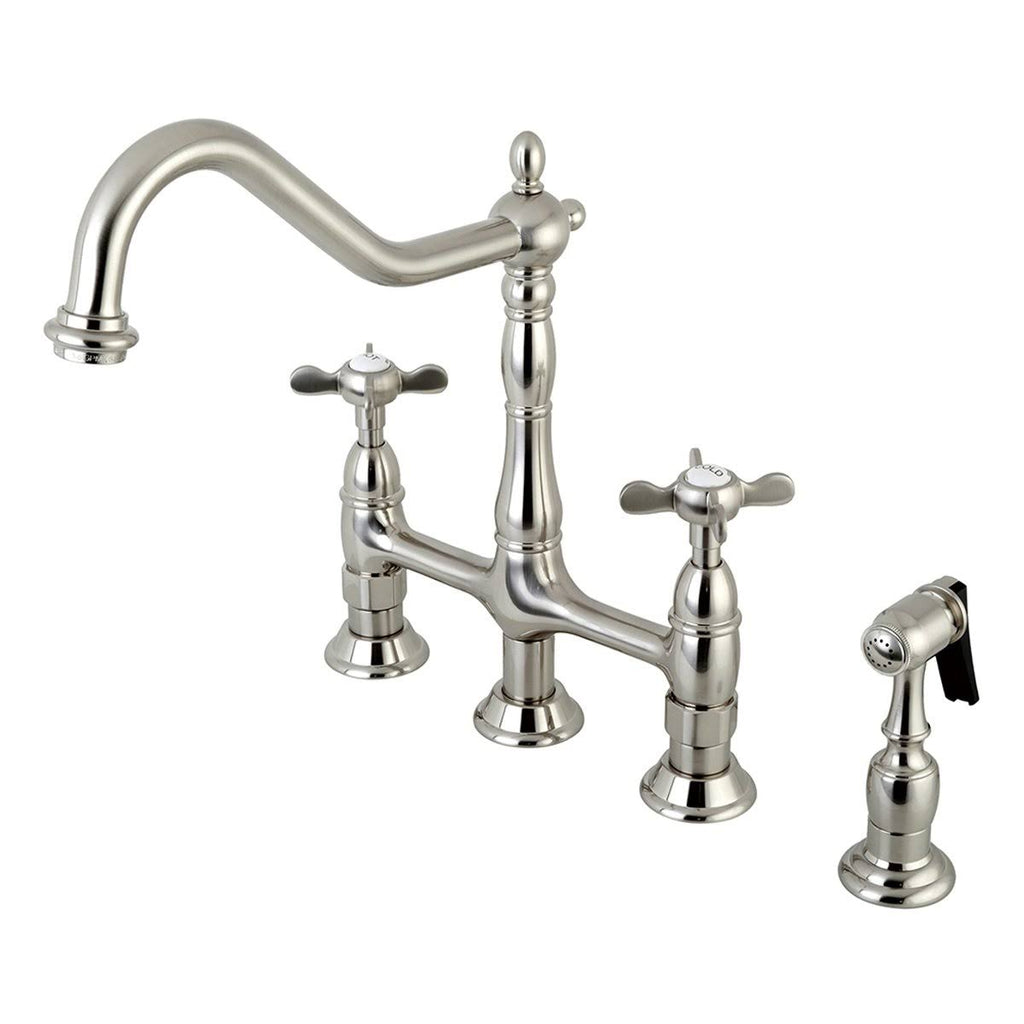 Oil Rubbed Bronze Bridge Kitchen Faucet with Brass Sprayer D497064
