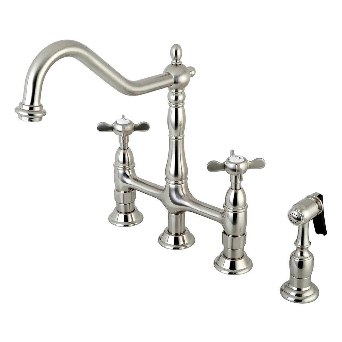 Oil Rubbed Bronze Bridge Kitchen Faucet with Brass Sprayer D497064