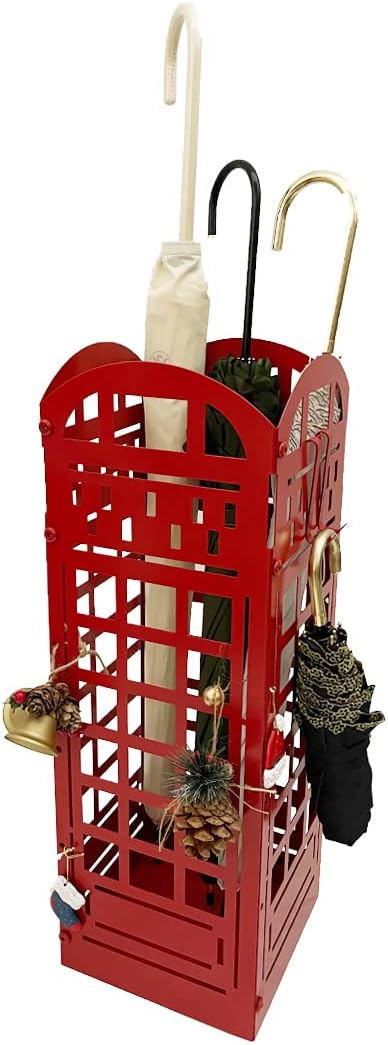 Red Metal Umbrella Stand Rack with Cane Holder P830448