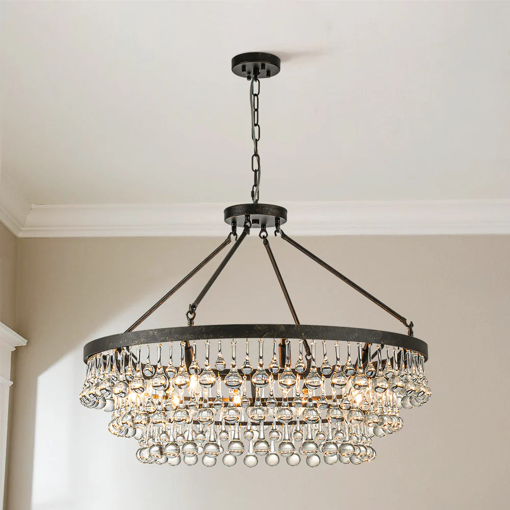 10-Light 3-Tier Drum Crystal Chandelier W1088