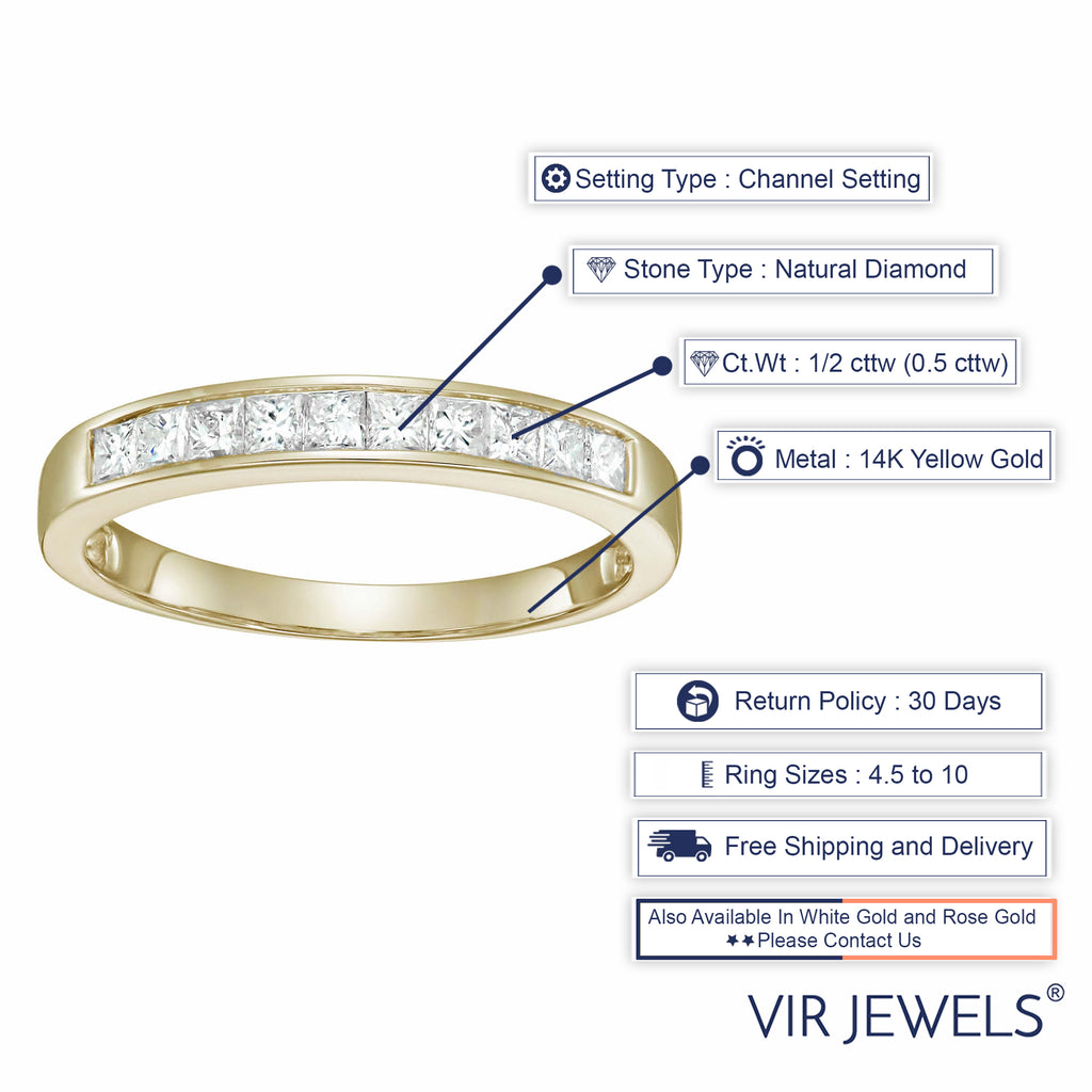14K Yellow Gold Princess Cut Diamond Wedding Band Size 9 J7423
