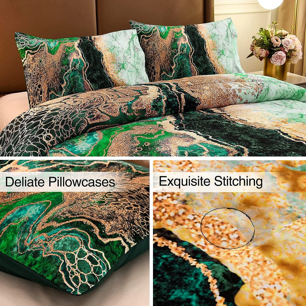 King Comforter Set Marble Printed Bedding Set Watercolor Green G731200