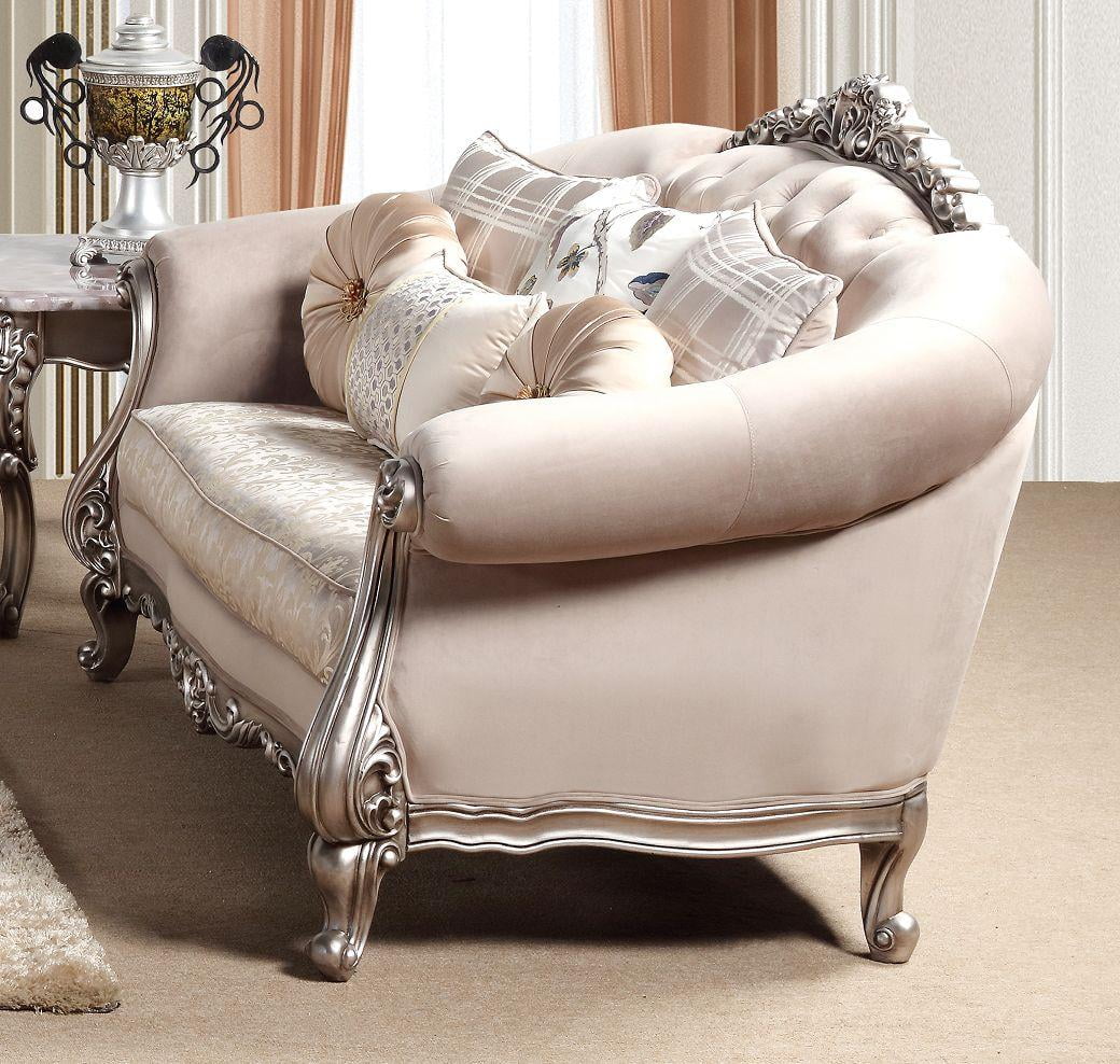 Beige Fabric Silver Finish Sofa Set 3Pc Q165883