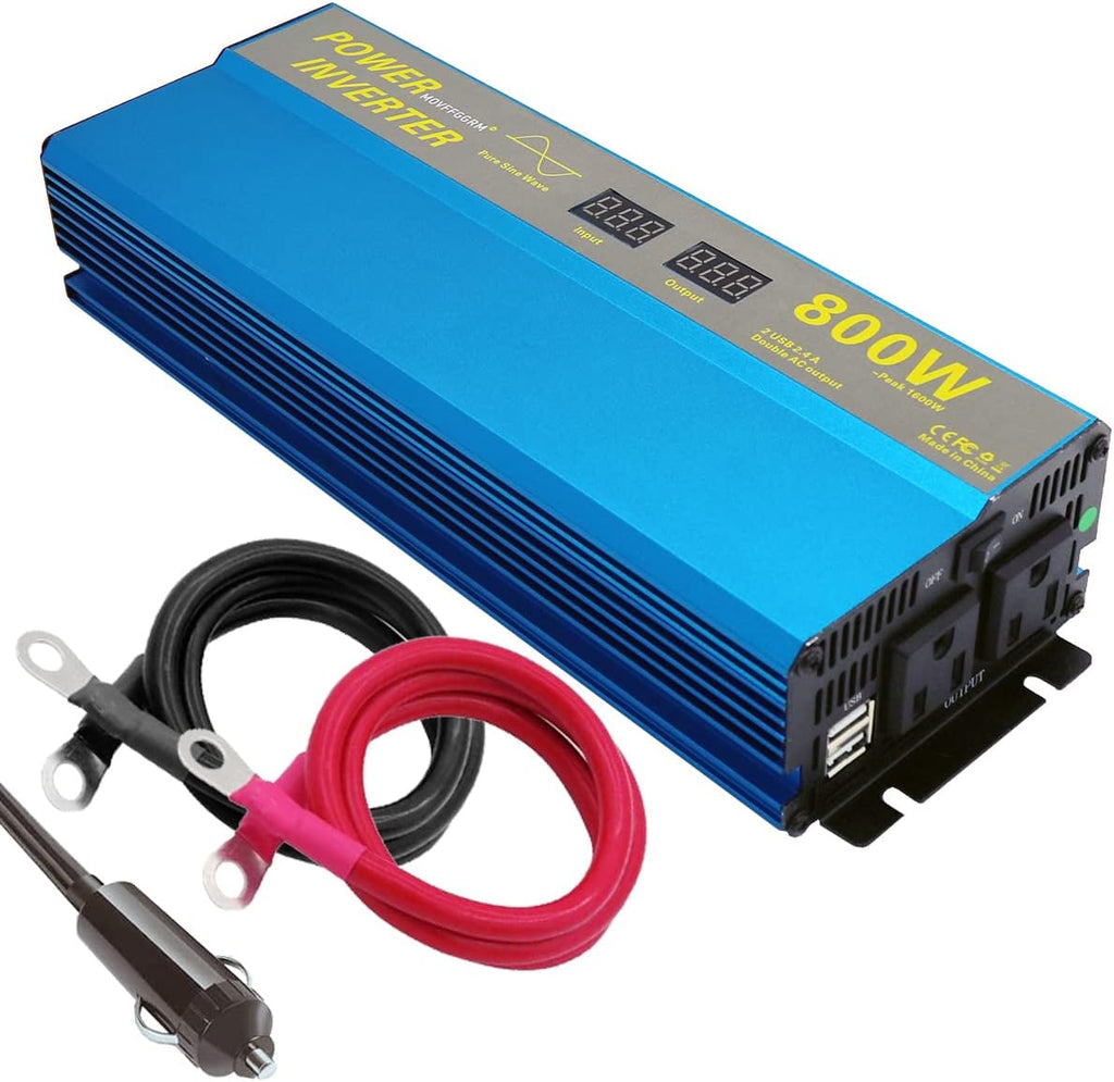 800W Pure Sine Wave Power Inverter DC 12V to 110V AC with 2.4A Dual USB LCD Digital Display C270