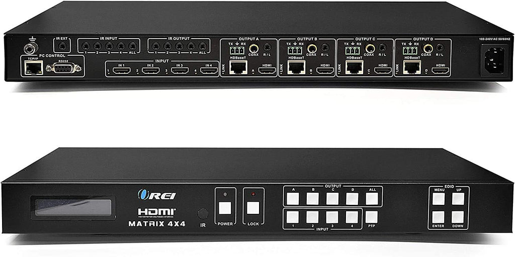 4x4 HDMI Extender Matrix with HDR Switcher & IR Control, RS-232, 4 Receivers Included A14938