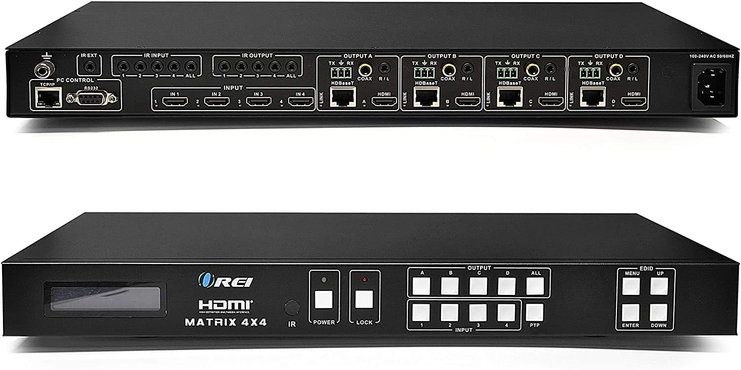 4x4 HDMI Extender Matrix with HDR Switcher & IR Control, RS-232, 4 Receivers Included A14938
