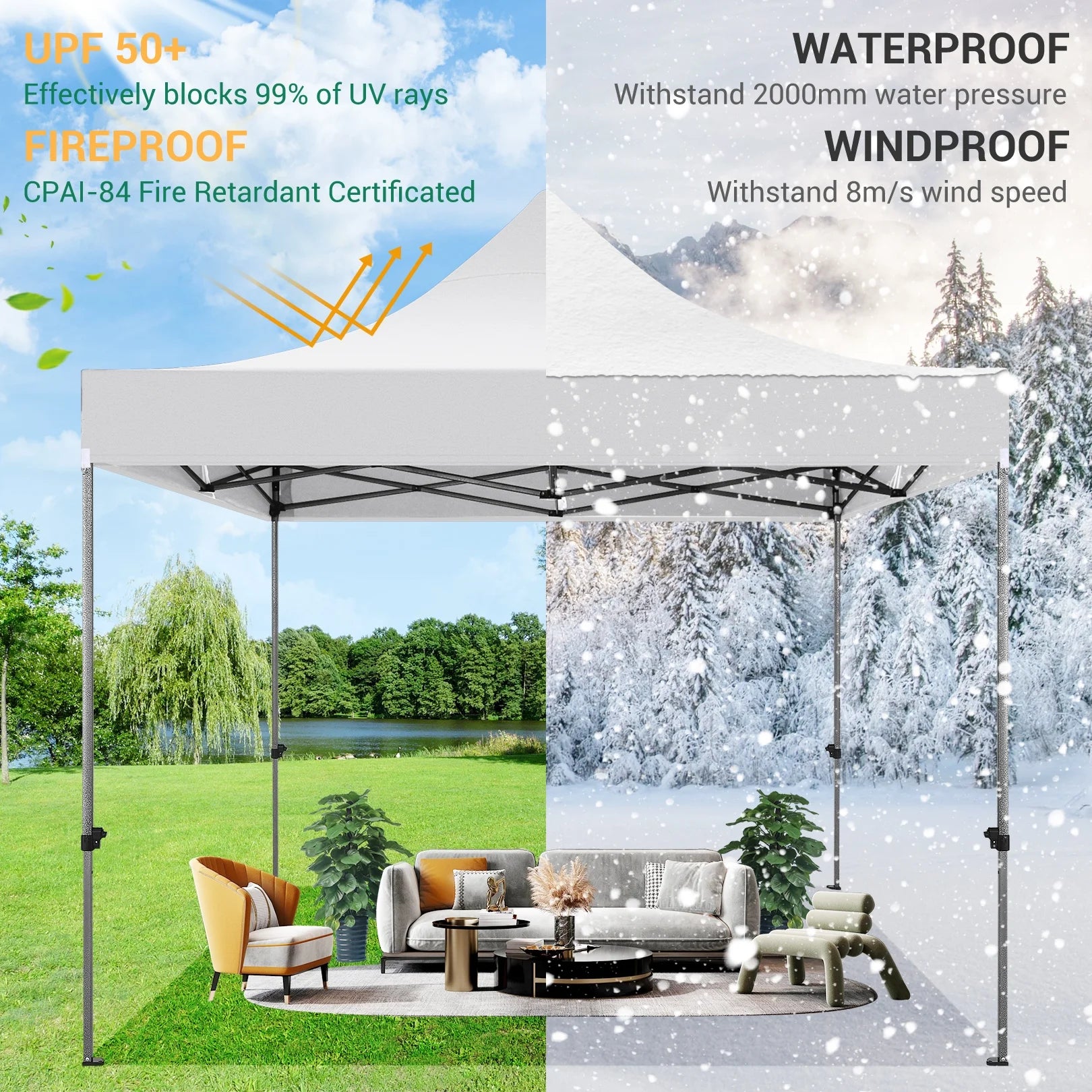 10x10 FT Pop Up Canopy Tent with 4 Removable Sidewalls, Roller Bag and 4 Sandbags, White Y91626