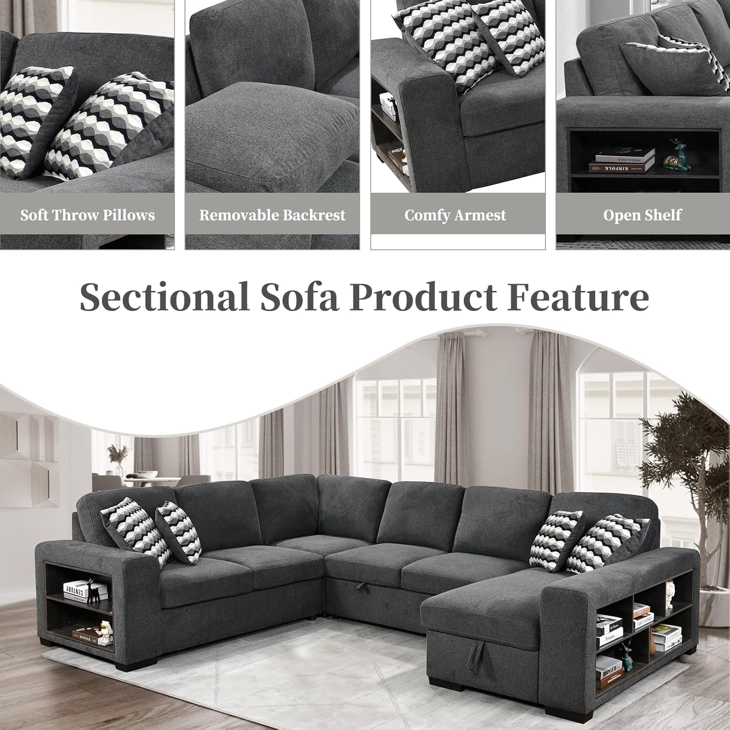 Grey Oversized Sectional Sofa with Storage R9182
