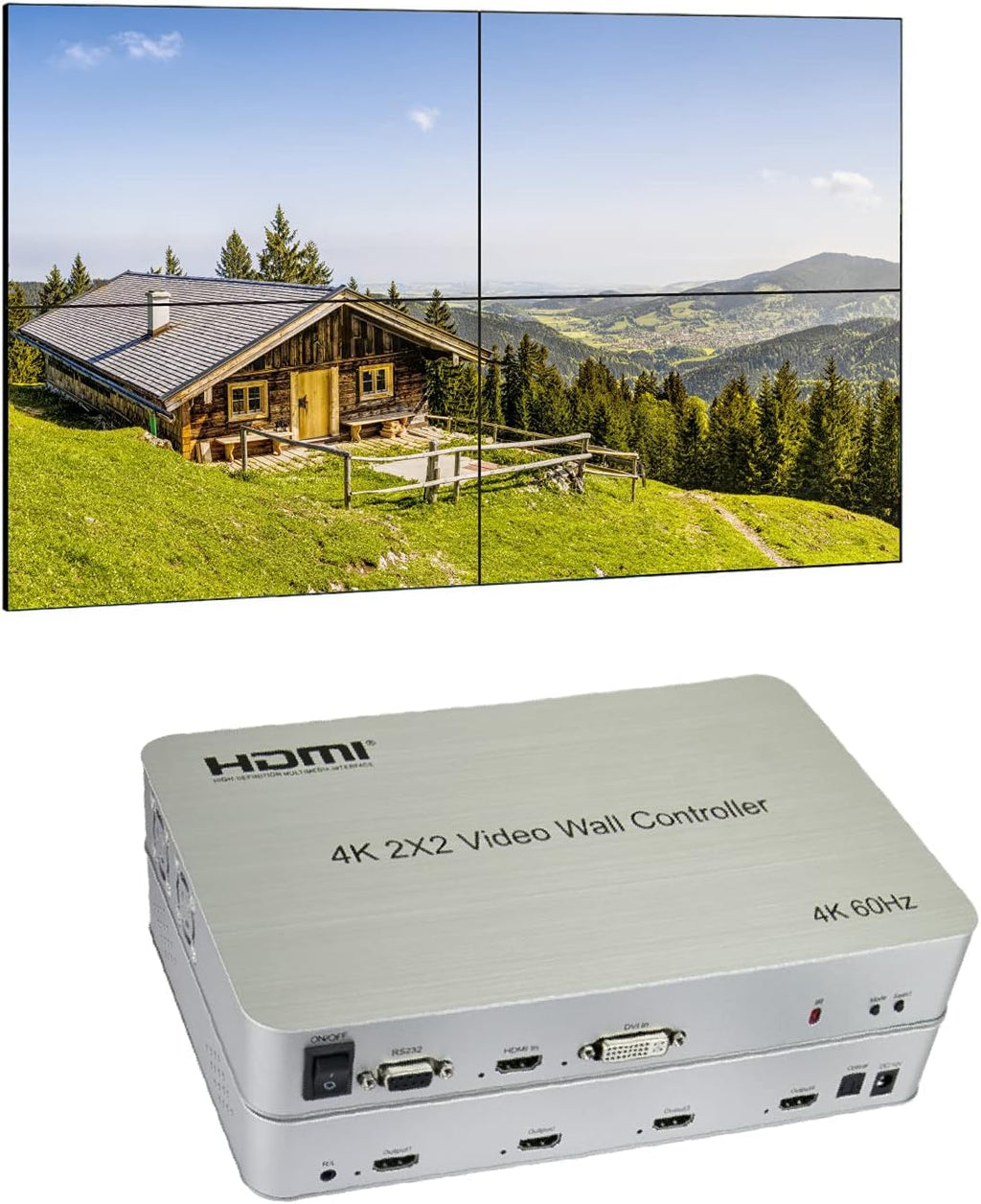 2x2 Video Wall Controller with Media Player, 1080p, HDMI 1.4, 1 HDMI Input & 4 Outputs M185161