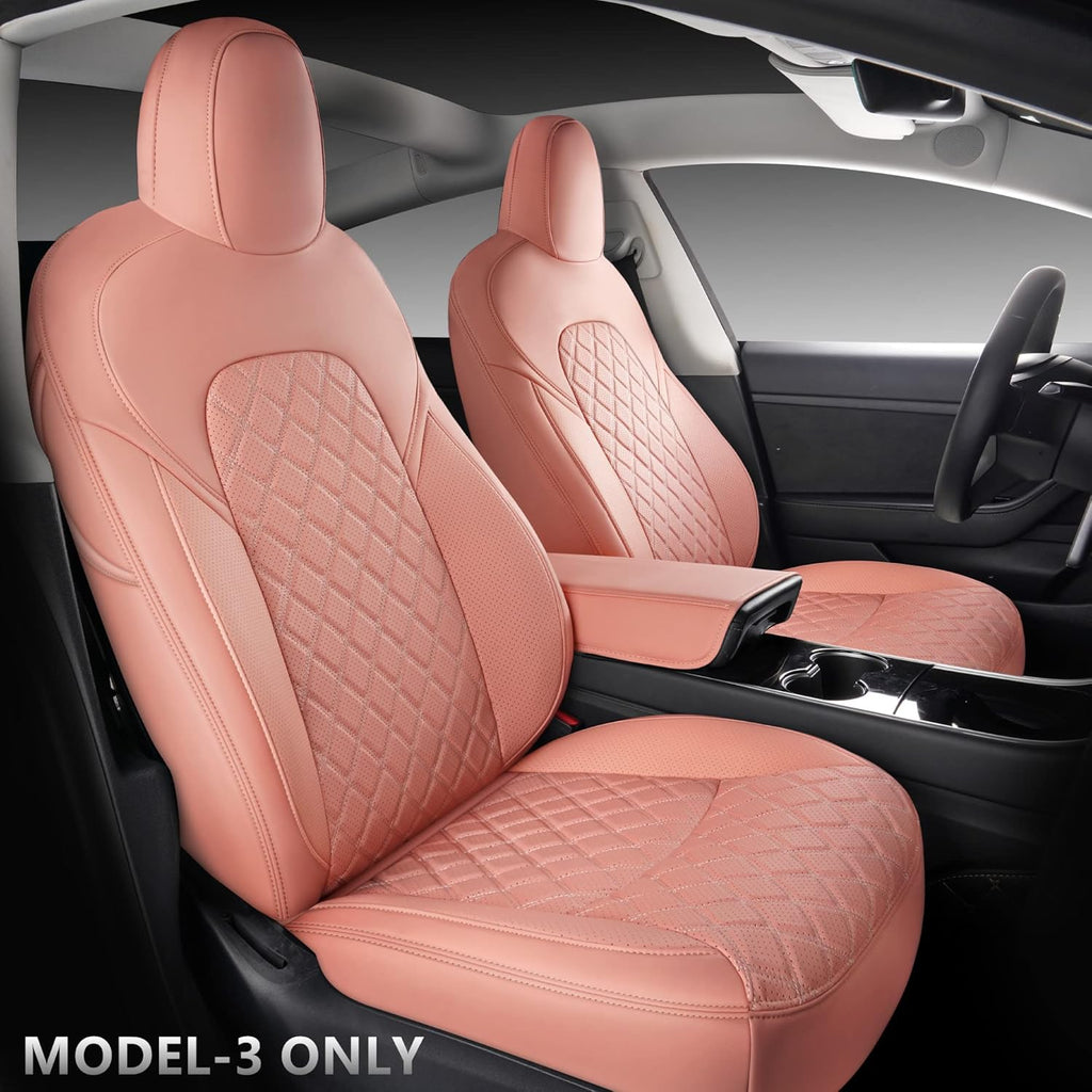 White Faux Leather Custom Car Seat Covers Full Set for Tesla Model Y I562