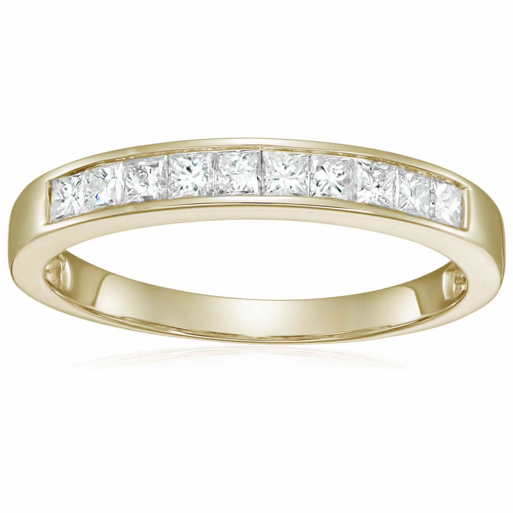 14K Yellow Gold Princess Cut Diamond Wedding Band Size 9 J7423