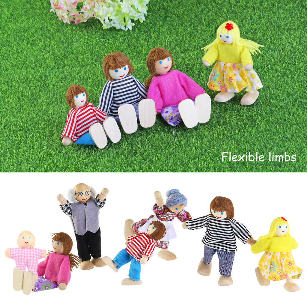 7pcs Wooden Dolls Pretend Play Set B389