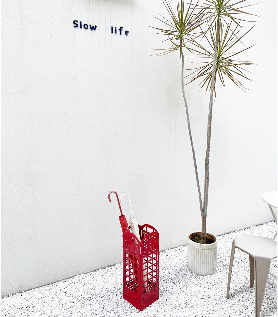 Red Metal Umbrella Stand Rack with Cane Holder P830448