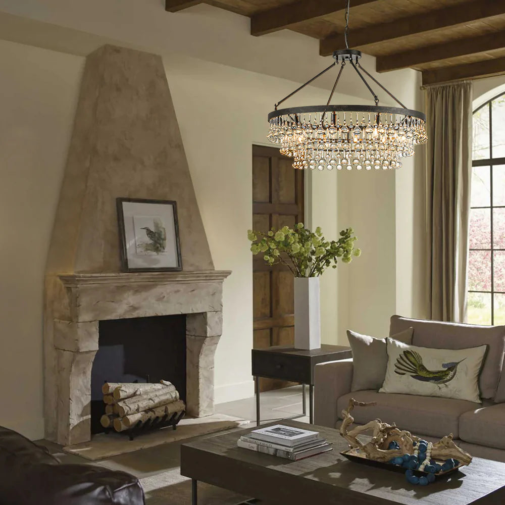 10-Light 3-Tier Drum Crystal Chandelier W1088