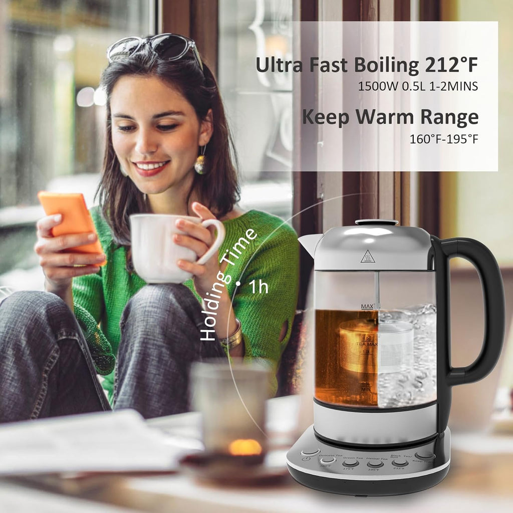 1.7L Borosilicate Glass Electric Kettle with Temperature Control X277