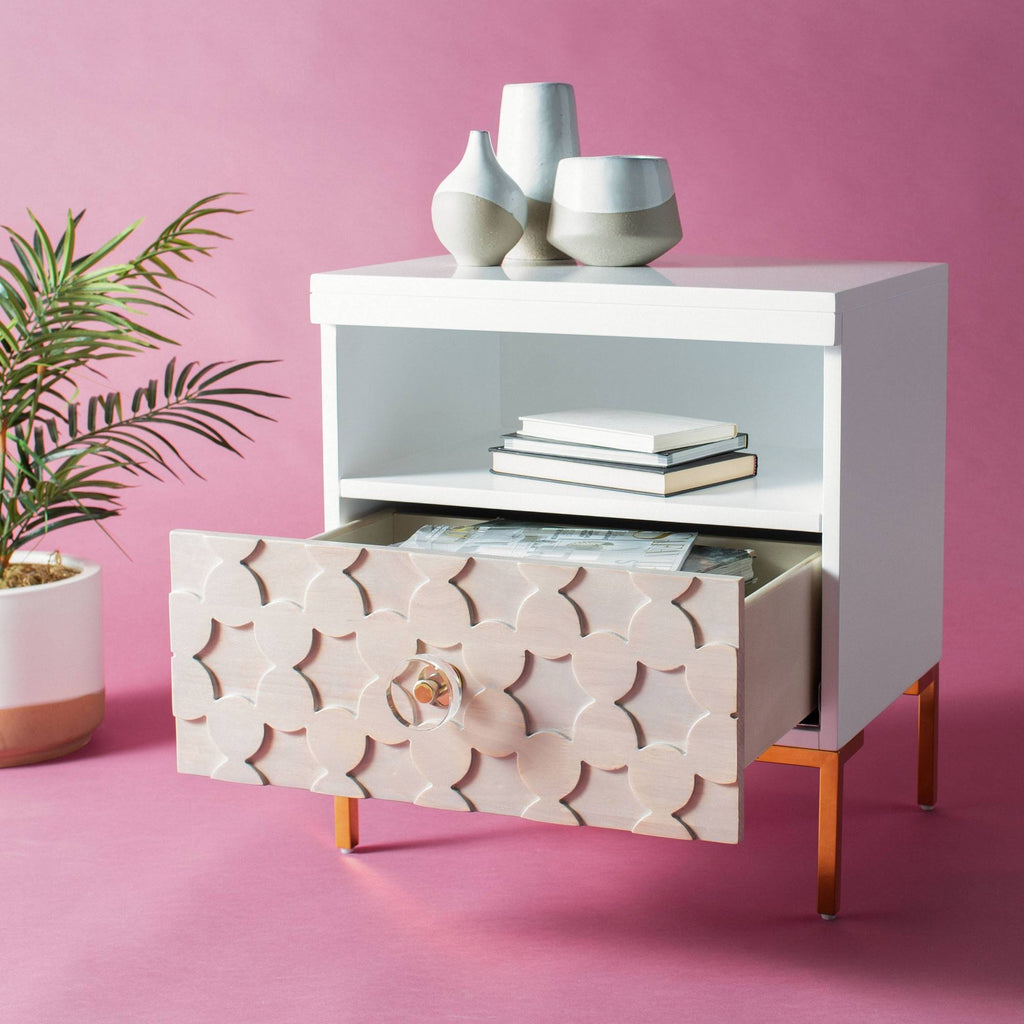 White/Gold 1 Drawer Side Table O807