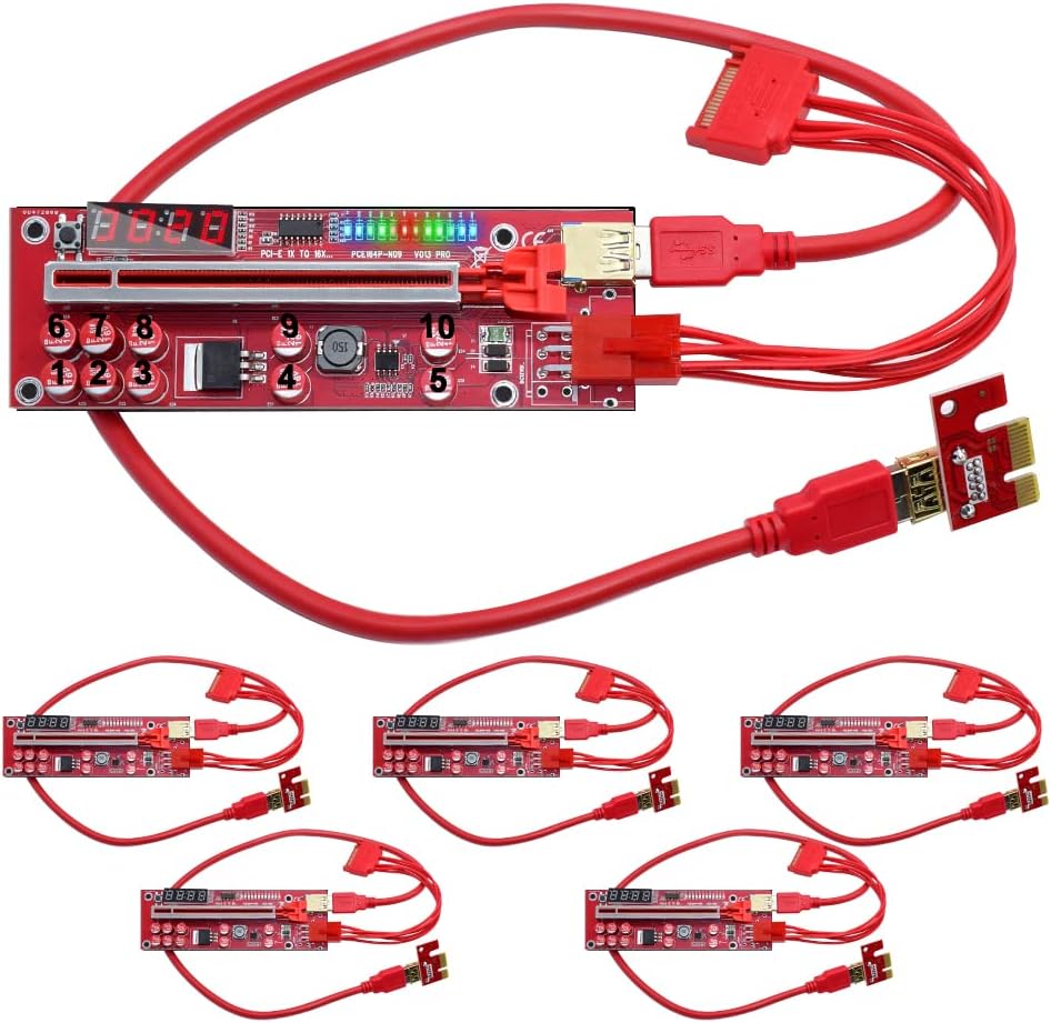 6-Pack PCIe Riser 1X to 16X Graphics Extension Card X678